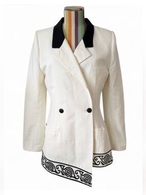 Vintage Casadei Collection Black & White Double Breasted Blazer Asymmetrical Hem